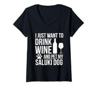 Femme Drink Wine Pet My Saluki Dog Mom Owner Dog Lover Dog Lover Dog Mom T-Shirt avec Col en V