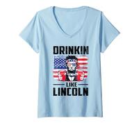 Femme Drinking Like Lincoln Merica Flag Patriotic 4th of July T-Shirt avec Col en V
