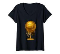 Femme Dripping Gold Drip Ballon de Volleyball pour Joueur de Jour de Match T-Shirt avec Col en V