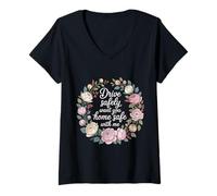 Femme Drive Safely Want You Home Safe with Me Caution Driving - T-Shirt avec Col en V