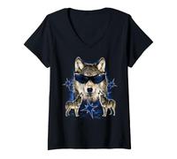 Femme Drôle Alpha Wolf Loup-Garou Y2K Loups hurlants Retro Meme T-Shirt avec Col en V