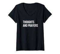 Femme Drôle athée - Pensées et prières T-Shirt avec Col en V