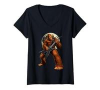 Femme Drôle Bigfoot Guitare électrique Musique Art Guitariste T-Shirt avec Col en V