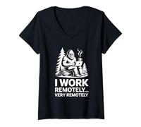 Femme Drôle Bigfoot télétravail à Distance Bureau à Distance Sasquatch T-Shirt avec Col en V
