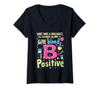 Femme Drôle Biologie Blagues Sujet scolaire Biologiste Professeur de sciences T-Shirt avec Col en V