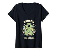 Femme Drôle Broken Still Blooming Saying Sarcastique T-Shirt avec Col en V