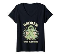 Femme Drôle Broken Still Blooming Saying Sarcastique T-Shirt avec Col en V