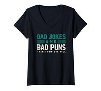 Femme Drôle Cadeau pour Papa Dad Jokes T-Shirt avec Col en V