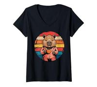 Femme Drôle Capybara Boire du Café Graphique Garçons Filles Femmes Enfants T-Shirt avec Col en V