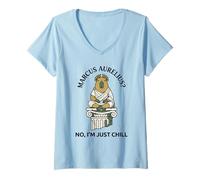 Femme Drôle Capybara Stoïque Philosophe Marcus Aurelius Chill T-Shirt avec Col en V