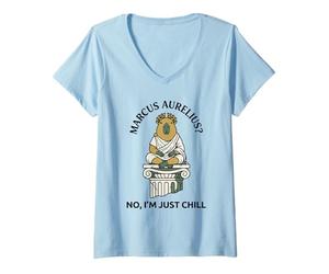 Femme Drôle Capybara Stoïque Philosophe Marcus Aurelius Chill T-Shirt avec Col en V