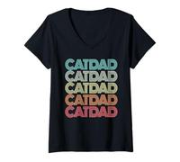 Femme Drôle Cat Dad Fête des Pères Selfie Pawsitive Daddy Adopt T-Shirt avec Col en V