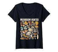 Femme Drôle Chasseur de Champignons Amant de mycologie T-Shirt avec Col en V