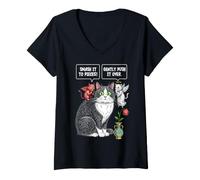 Femme Drôle Chat Ethique Dilemme Dilemme Diable Ange Fleur Vase Chats T-Shirt avec Col en V