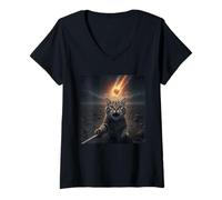 Femme Drôle Chat Selfie Meteor Apocalypse T-Shirt avec Col en V