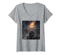 Femme Drôle Chat Selfie Meteor Apocalypse T-Shirt avec Col en V