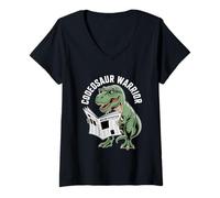 Femme Drôle Codeosaure Warrior Dinosaur Reading Journal T-Shirt avec Col en V