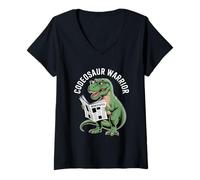 Femme Drôle Codeosaure Warrior Dinosaur Reading Journal T-Shirt avec Col en V