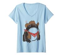 Femme Drôle Cowboy Grumpy Frog Wild West Style T-Shirt avec Col en V