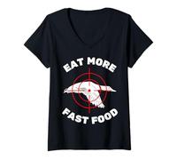 Femme Drôle de Canard Volant Chasse pour Les Chasseurs mangent Plus de Restauration Rapide T-Shirt avec Col en V