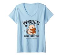 Femme Drôle de Chat apparemment, J'aime Dormir T-Shirt avec Col en V
