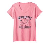 Femme Drôle de Chat apparemment, J'aime Dormir T-Shirt avec Col en V