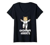 Femme Drôle de Chat de karaté Kata Kumite T-Shirt avec Col en V