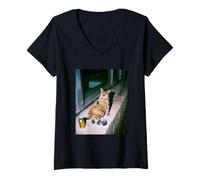 Femme Drôle de Chat fumant Gueule de Bois Meme T-Shirt avec Col en V