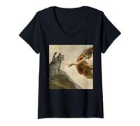 Femme Drôle de Chat Meme in Creation of Adam Parody T-Shirt avec Col en V