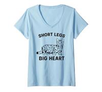 Femme drôle de Chat Munchkin Jambes Courtes Grand Coeur T-Shirt avec Col en V