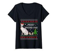 Femme Drôle de Chat Sphynx Moche Amant T-Shirt avec Col en V