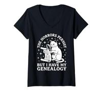 Femme Drôle de chercheur en généalogie de Chat Ascendance T-Shirt avec Col en V