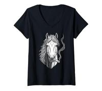 Femme Drôle de Cheval fumant Une Cigarette Vintage équestre mème T-Shirt avec Col en V