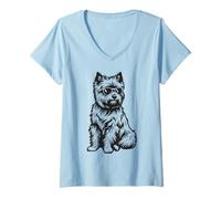 Femme Drôle de Chien Cairn Terrier avec Lunettes de Soleil T-Shirt avec Col en V
