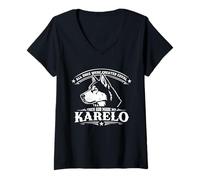 Femme Drôle de Chien Laika finlandais Karelo T-Shirt avec Col en V