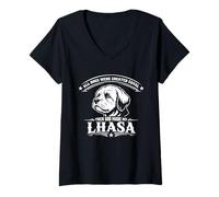 Femme Drôle de Chien Lhassa Apso T-Shirt avec Col en V