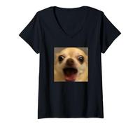 Femme Drôle de Chihuahua Crier Mème Méme Mignon Flou T-Shirt avec Col en V