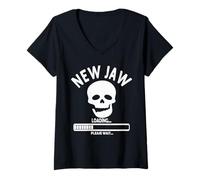 Femme Drôle de chirurgie de la mâchoire cassée pour récupérer une nouvelle mâchoire T-Shirt avec Col en V