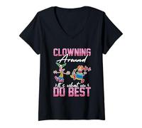 Femme Drôle de Cirque Disant Clowning Around It's What we Best T-Shirt avec Col en V