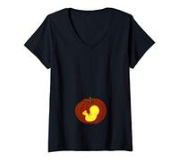 Femme Drôle de Costume de Grossesse d'halloween Bébé-Citrouille T-Shirt avec Col en V