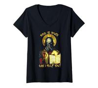 Femme Drôle de Cthulhu-God Is Busy Can I Help You T-Shirt avec Col en V