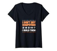 Femme Drôle de Dicton : n'achetez Pas d'ordinateurs pour Les Construire T-Shirt avec Col en V