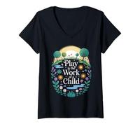 Femme Drôle de Dicton Play is The Work of a Child Nature Scene Love T-Shirt avec Col en V