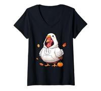 Femme Drôle de Dinde habillée comme Une oie Thanksgiving Automne T-Shirt avec Col en V