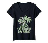 Femme Drôle de Dinosaure Amateur de Dinosaure paléontologue T Rex T-Shirt avec Col en V