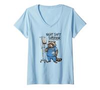 Femme Drôle de Docteur infirmière Nuit survivant Raton Laveur caféine IV T-Shirt avec Col en V