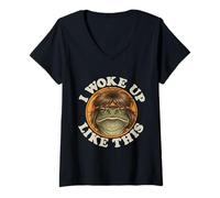 Femme Drôle de Grenouille Hippie I Woke Up Like This Sleepy Tired Mood T-Shirt avec Col en V