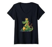 Femme Drôle de Gros Dragon avec Couronne pour Les Amateurs de Dragons de Dessin animé T-Shirt avec Col en V