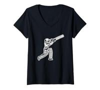 Femme Drôle de Jeu de Cricket Garçon Cricketer Bat-and-Ball Game T-Shirt avec Col en V