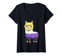 Femme Drôle de Lama Non Binaire Genderqueer T-Shirt avec Col en V
